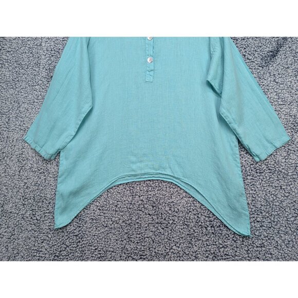 Match Point 100% Linen Tunic Blouse Size M Lagenlook Peasant Boho Beachy Blue - Picture 4 of 10